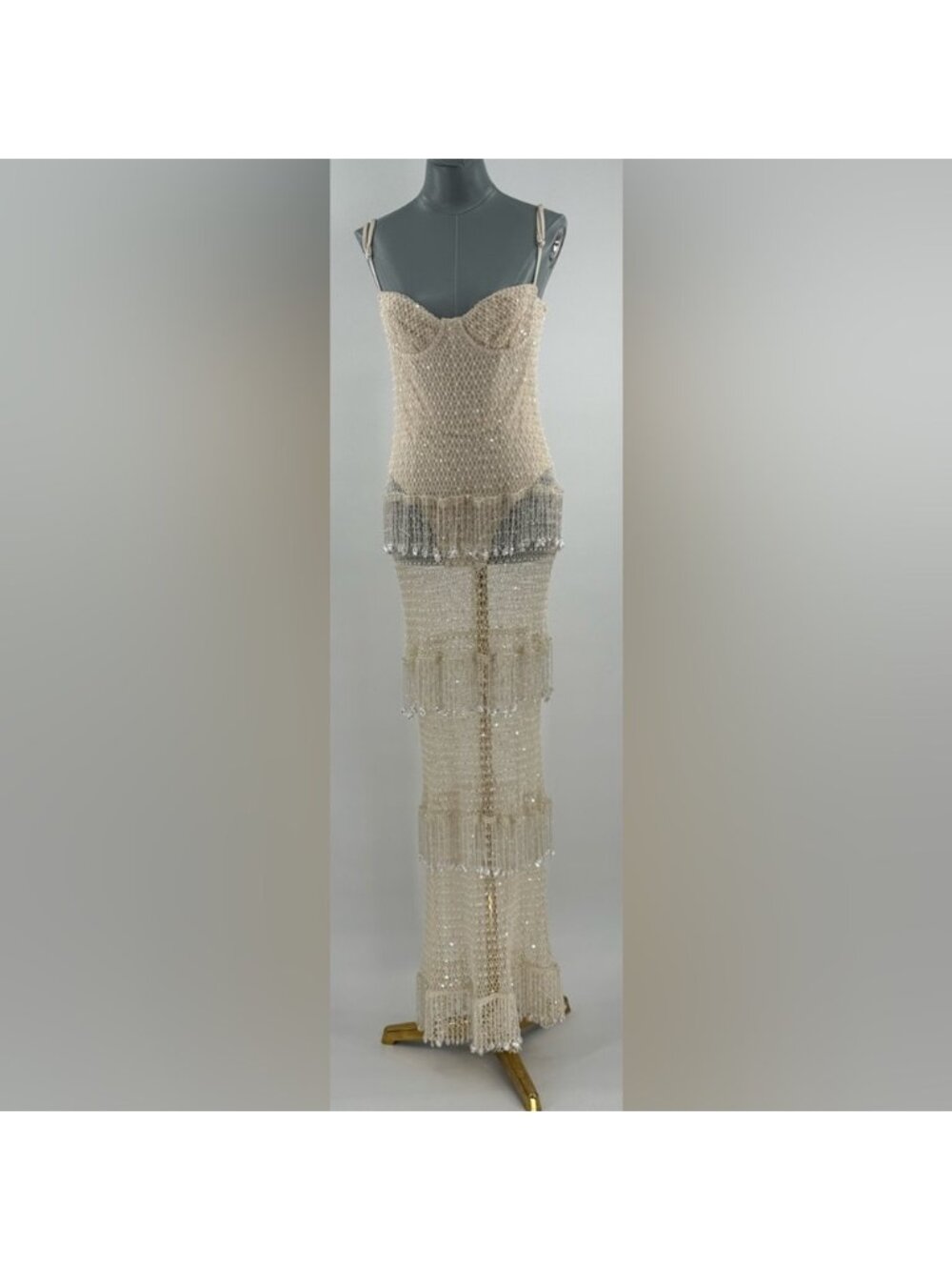 🆕 PATBO 🧿 NWOT Crochet Bloom Beaded Tiered Maxi Dress, Off White - Sz 12 BR44 - Picture 12 of 16